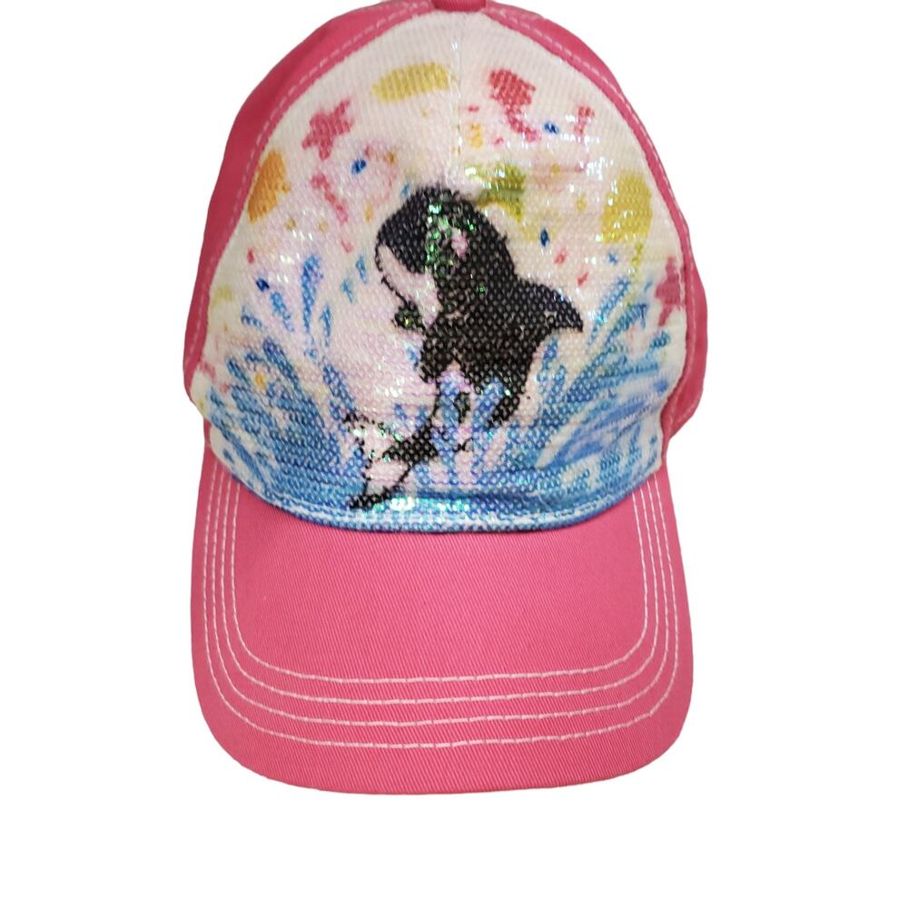 Seaworld Shamu Sequin Hat Youth 100% Cotton Pink Baseball Cap Whale Hat
